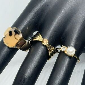 Laundry by Shelli Segal Set of 3 Unique Statement Rings - Size 7,8&9